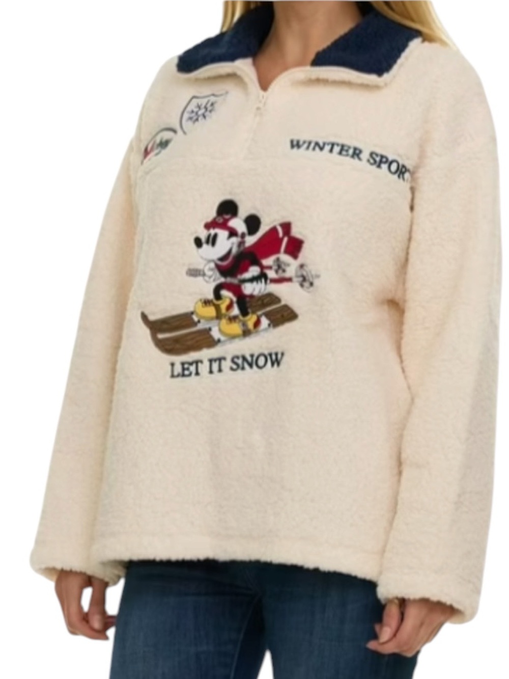 DISNEY Cream Sherpa Pullover with Mickey Ski Graphic Size XL — SO CUTE!!!